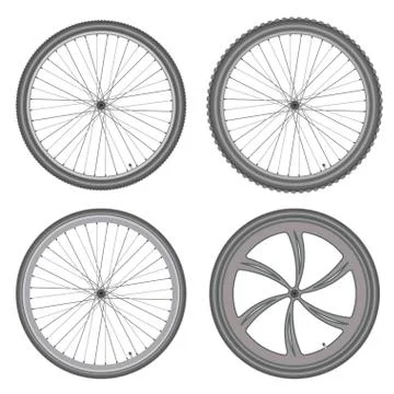 Bicycle wheels different set on white background vector Stock Illustration