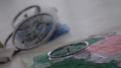 Bicycle wheels on a painted panel Stock Footage 86455522