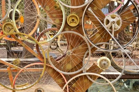 Bicycle wheels pattern decorate to background Stock Photos