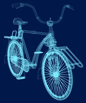 Bicycle Wireframe - Vector Illustration - Isolated On Blue Background. 3D Stock Illustration