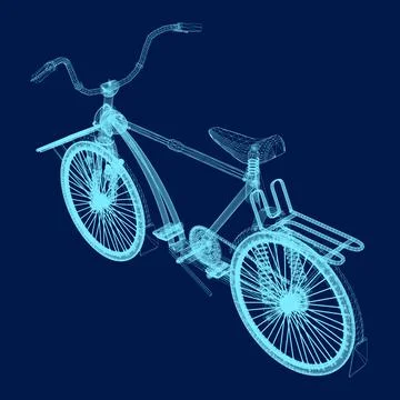 Bicycle Wireframe - Vector Illustration - Isolated On Blue Background. 3D. Side Stock Illustration