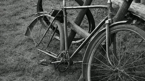 Bicycle without wheels black and white Stock Footage 112918412