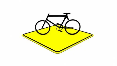Bicycle on yellow Sign. 3d rendering Stock Illustration