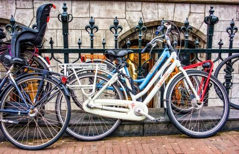 Bicycles abound in Amsterdam Stock Photos