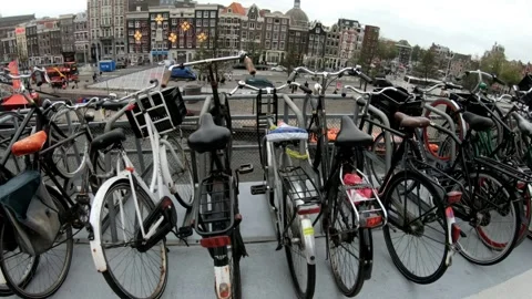 Bicycles are parked on a dock Stock Footage 313416925