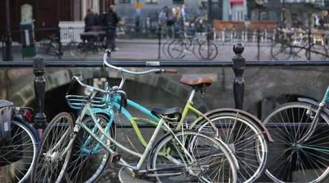 Bicycles on the bridge Stock Footage 32736134