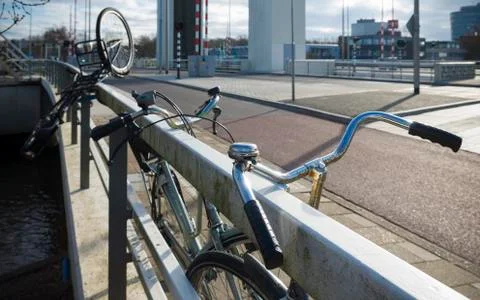 Bicycles on bridge Stock Photos