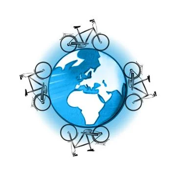 Bicycles cycling globe Stock Illustration