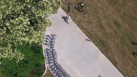 Bicycles in park from upwards Stock Footage 111970672