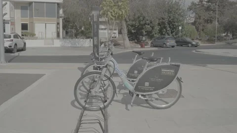 Bicycles parked in Paphos, Cyprus Stock Footage 344056293