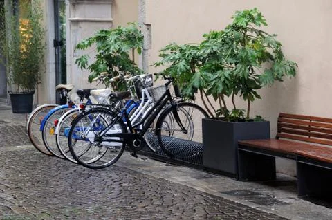 Bicycles in the rain Stock Photos