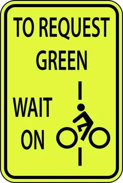 Bicycles To Request Green Wait On Line Sign On White Background Illustrazione stock