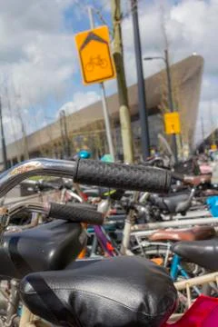 Bicycles in Rotterdam, one of the main forms of transportation Stock Photos