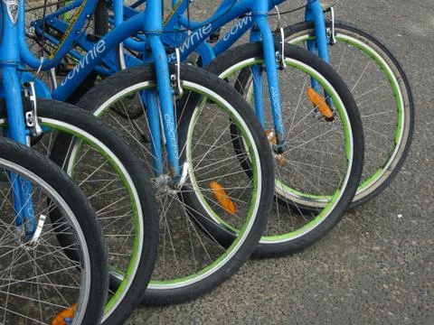 Bicycles In A Row For Hire Stock Photos