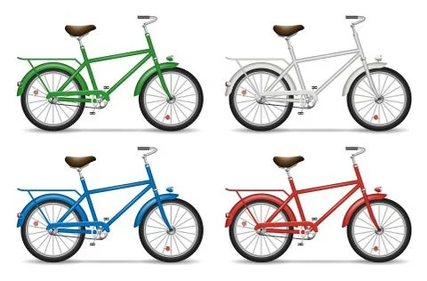 Bicycles on white background side view realistic vector illustration Stock Illustration