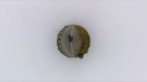 Bicycling. Tiny planet. 360 degree camera. Stockbeeldmateriaal 145068961