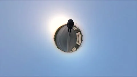 Bicycling. Tiny planet. 360 degree camera. Видео 145072947