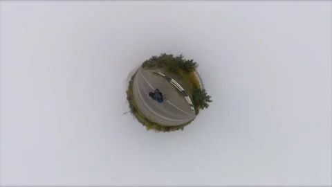 Bicycling. Tiny planet. 360 degree camera. Stockbeeldmateriaal 145133638