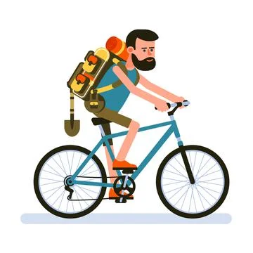 Bicyclist on a hike with backpack Illustrazione stock
