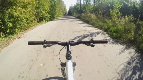 Bicyclist navigating a scenic pathway surrounded by lush greenery Stock Footage 319527428