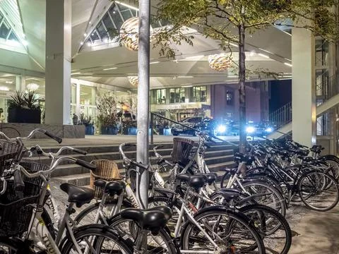 Bicylcles parked in a dedicated zone Stock Photos