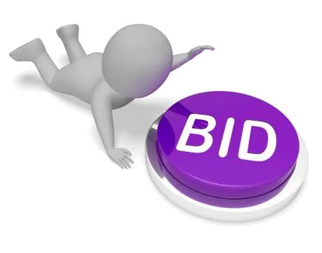 Bid Button Shows Auction Bidder And Auctioning Illustrazione stock