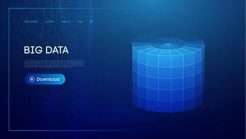 Bid data blue background. Wireframe cylinder vector. Network connection. Stock Illustration