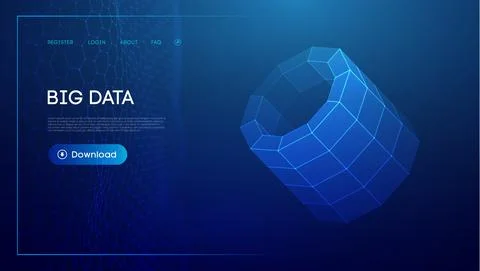 Bid data blue background. Wireframe cylinder vector. Network connection. 스톡 일러스트