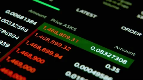 Bid offer chart showing changing crypto currency or stock value or price. Stock Footage 158613262