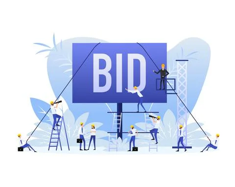 BID realistic red table on blue background. Vector illustration Stock Illustration