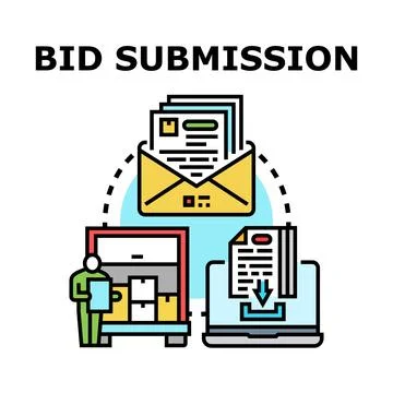 Bid submission process sending offer documents online and offline Stock Illustration