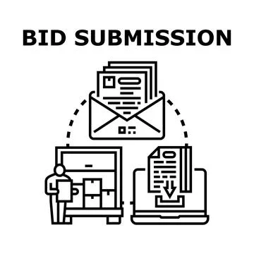 Bid submission process sending offer documents online and offline Stock Illustration