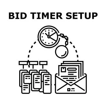 Bid timer setup controlling auction deadline process Stock Illustration