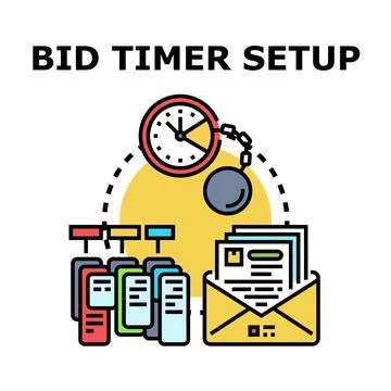 Bid timer setup controlling auction deadline process Stock Illustration