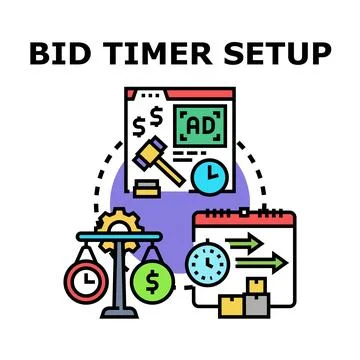 Bid timer setup process with online auction ad Stock Illustration