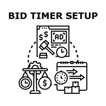 Bid timer setup process with online auction ad Stock Illustration
