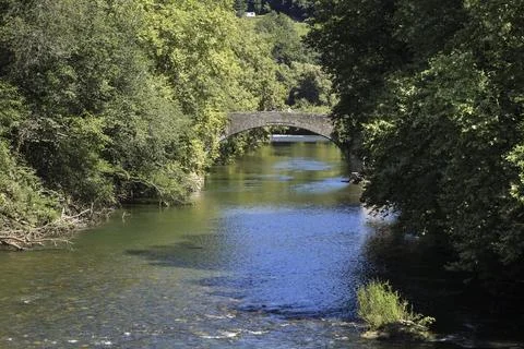 The Bidasoa River as it passes through Bera town Stock Photos