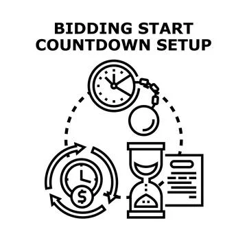 Bidding start countdown setup with deadline timer Stock Illustration
