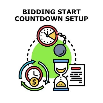 Bidding start countdown setup with deadline timer Stock Illustration