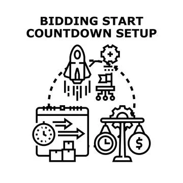 Bidding start countdown setup process icon concept Stock Illustration