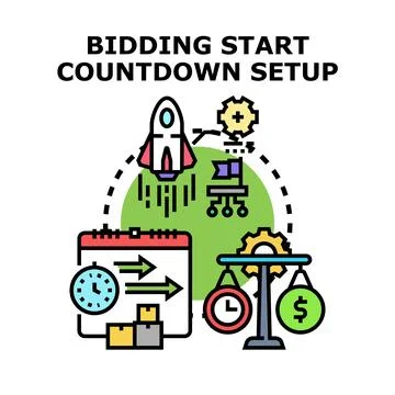 Bidding start countdown setup process icon concept Stock Illustration