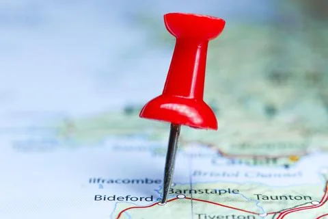 Bideford, Devon, England pin on map Stock Photos