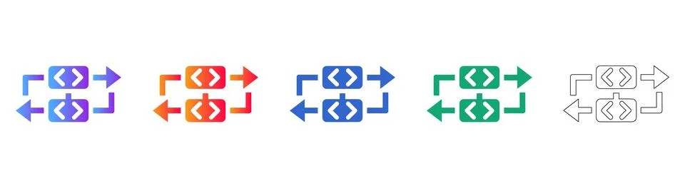 Bidirectional Code Data Transfer Synchronization Icon Set Illustrazione stock