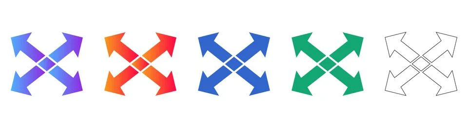 Bidirectional Expansion Arrow Icon Set Stock Illustration
