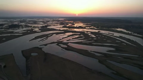 Biebrza sunset aerial Video stock 198336397