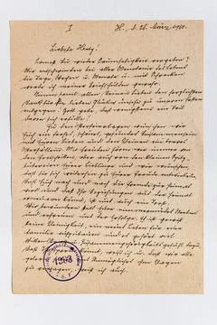 Bief in Suetterlin script from 1950 with stamp of a censorship office Germany Stock Photos