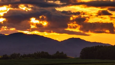 Biei Hill View The Patchwork Road sunset time lapse ,biei, hokkaido, japan Video stock 73662423