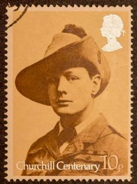 Biella, Italy - October 19, 2017. Postage stamp with Winston Churchill portra Stock Photos