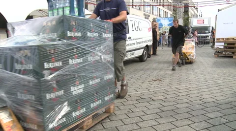 Bier transportation on pallet board Stock Footage 63599124