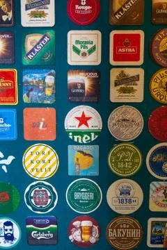 Bierdeckel wall collage Stock Photos